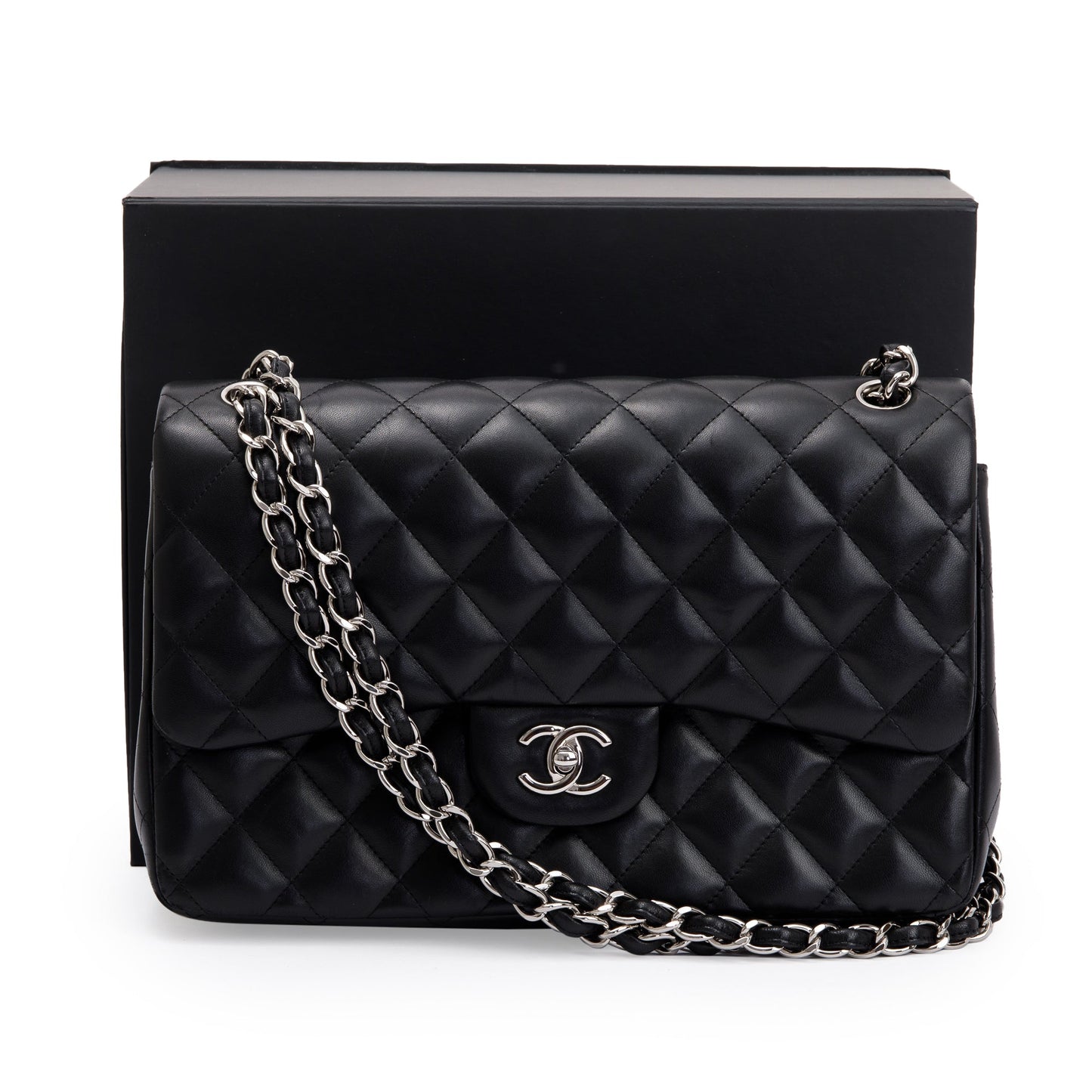 Chanel Black Lambskin Classic Jumbo Double Flap Bag