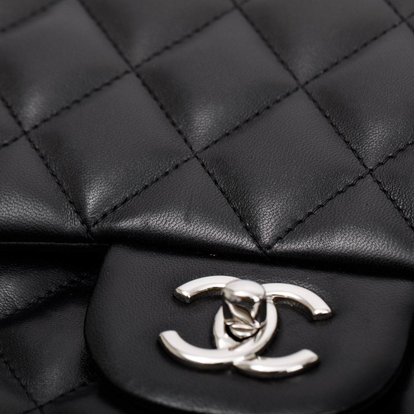 Chanel Black Lambskin Classic Jumbo Double Flap Bag
