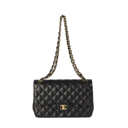 Chanel Black Lambskin Classic Jumbo Double Flap Bag