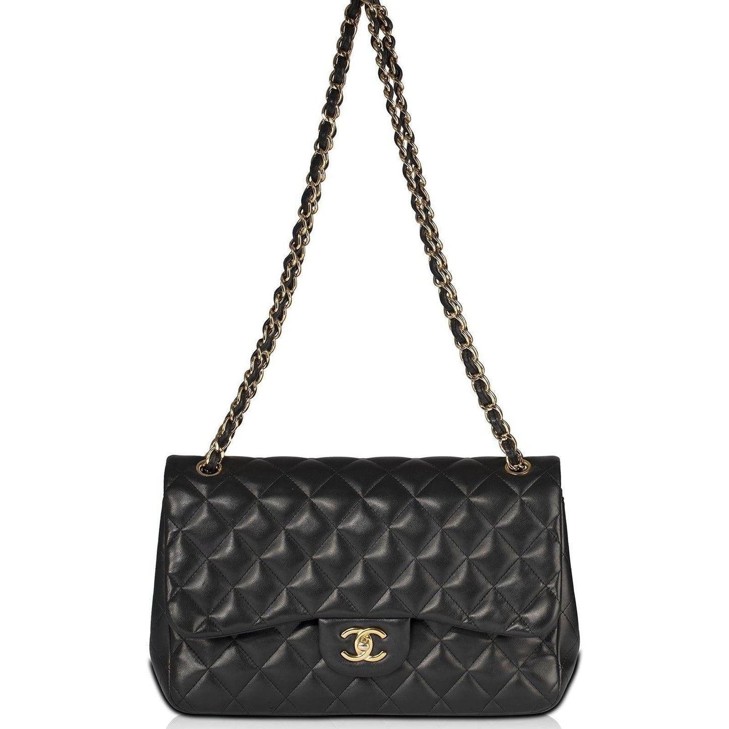 Chanel Black Lambskin Classic Jumbo Double Flap Bag