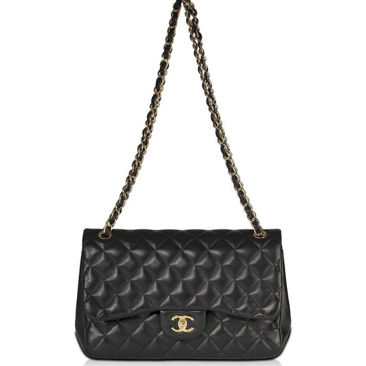 Chanel Black Lambskin Classic Jumbo Double Flap Bag