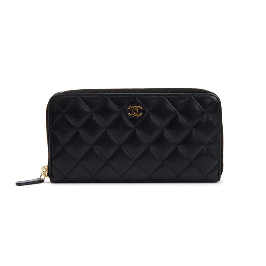 Chanel Black Lambskin Classic Long Zipped Wallet