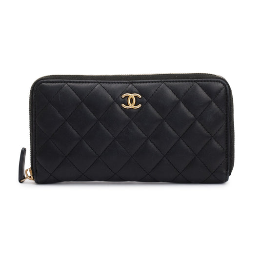 Chanel Black Lambskin Classic Long Zipped Wallet