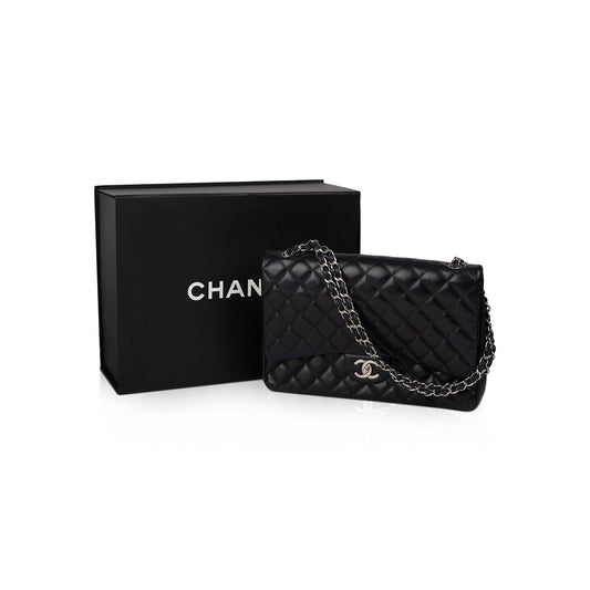 Chanel Black Lambskin Classic Maxi Double Flap Bag