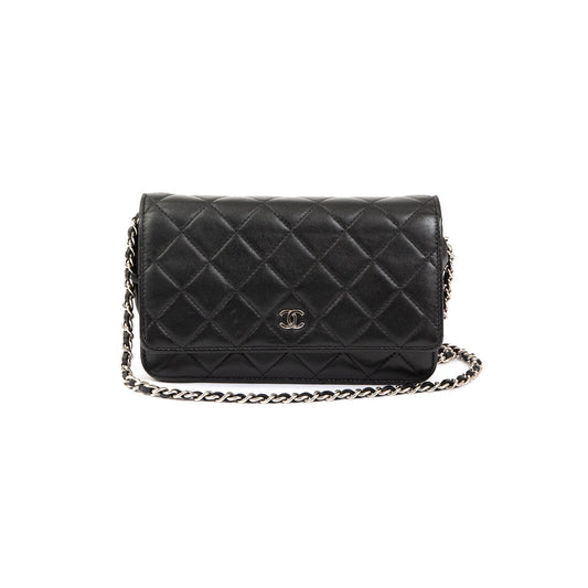 Chanel Black Lambskin Classic Wallet on Chain