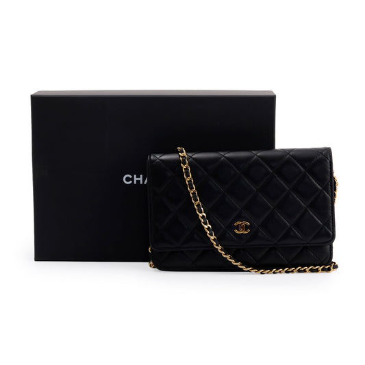 Chanel Black Lambskin Classic Wallet on Chain