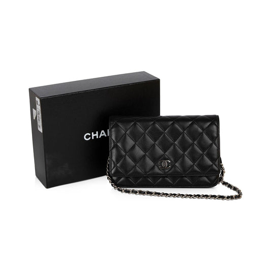 Chanel Black Lambskin Classic Wallet on Chain