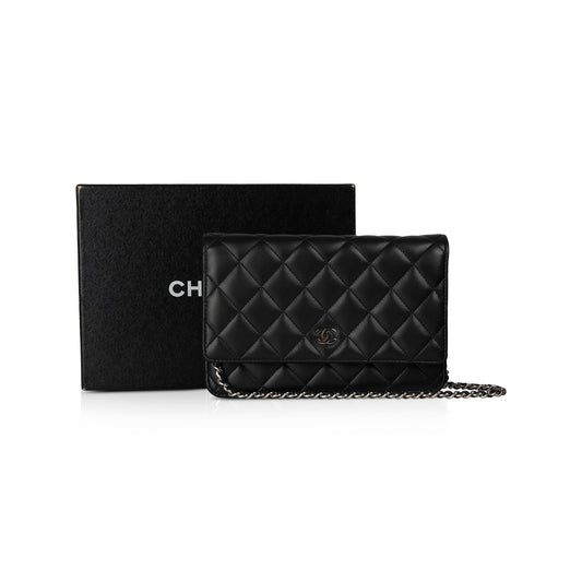 Chanel Black Lambskin Classic Wallet on Chain