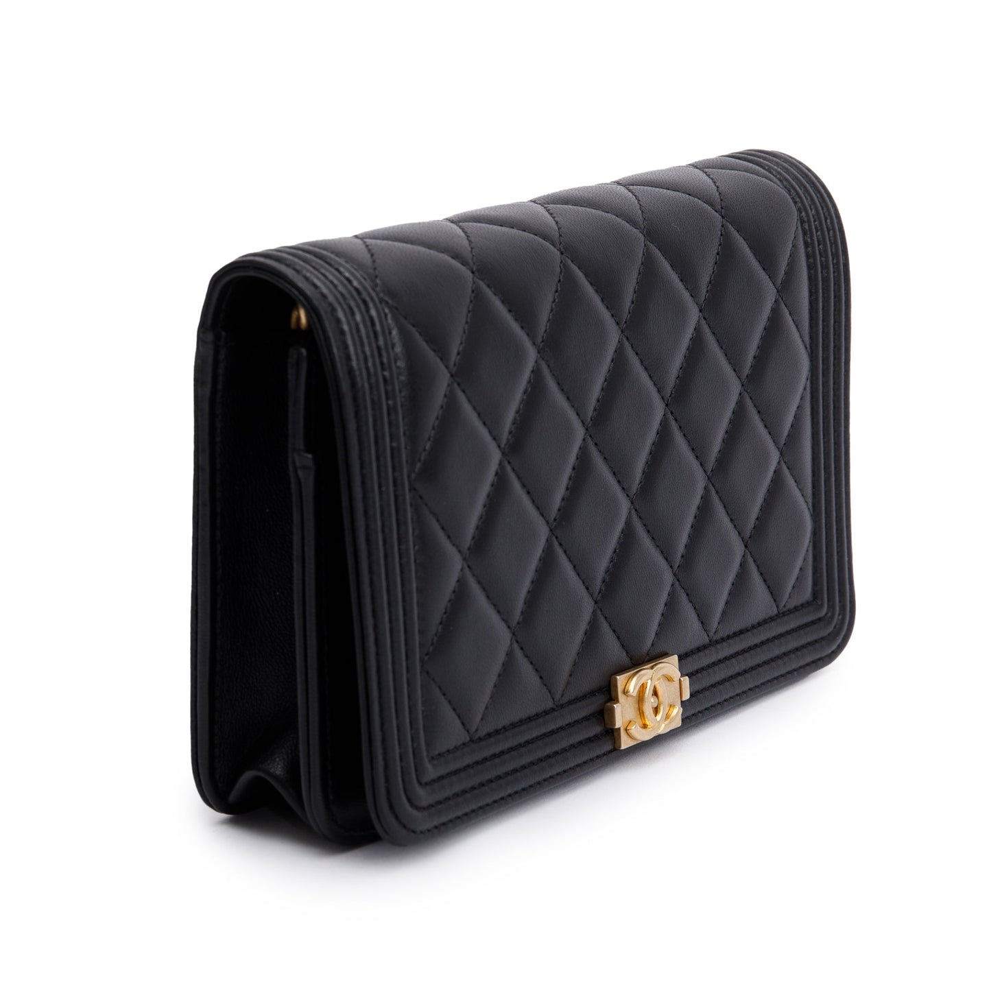 Chanel Black Lambskin Leather Boy Wallet on Chain