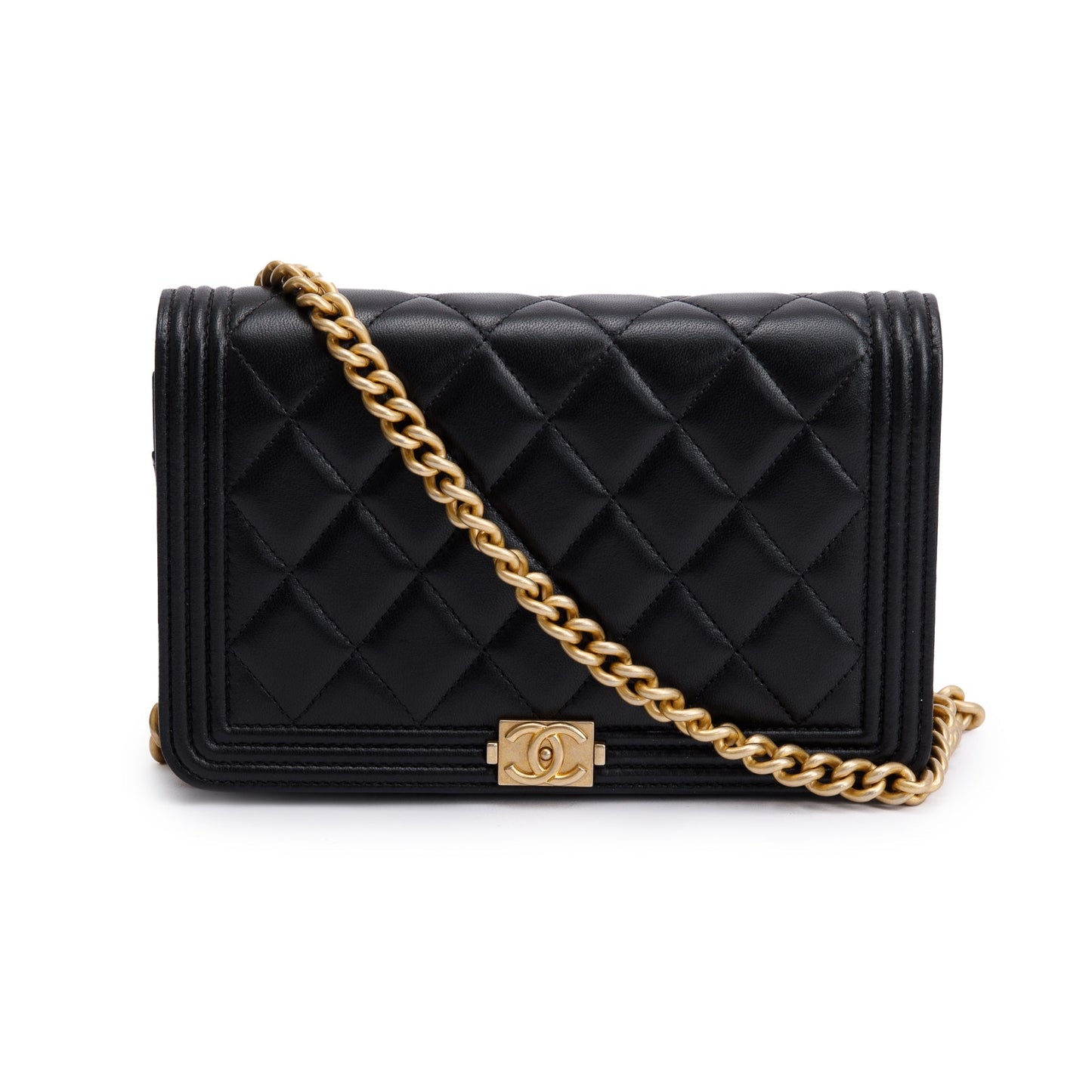 Chanel Black Lambskin Leather Boy Wallet on Chain