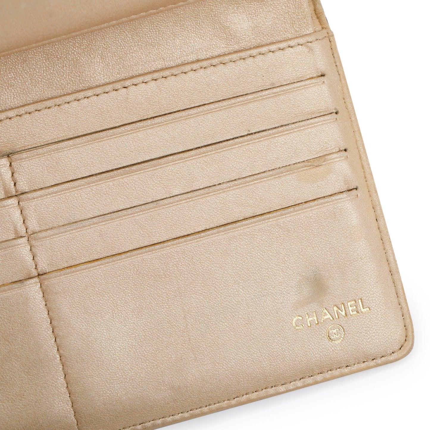 Chanel Black Lambskin Leather CC Logo Camellia Trifold Wallet