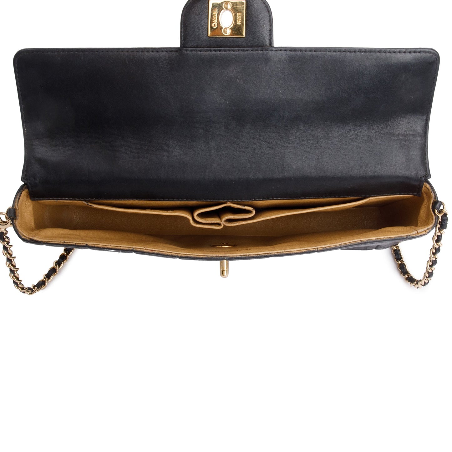 Chanel Black Lambskin Leather Chocolate Bar E/W Flap Bag