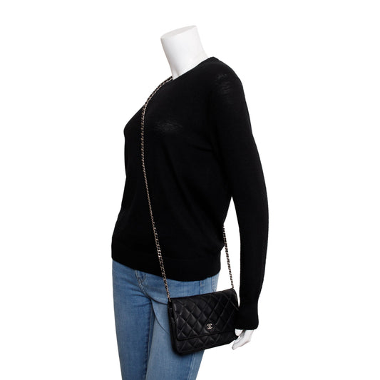 Chanel Black Lambskin Leather Classic Wallet on Chain