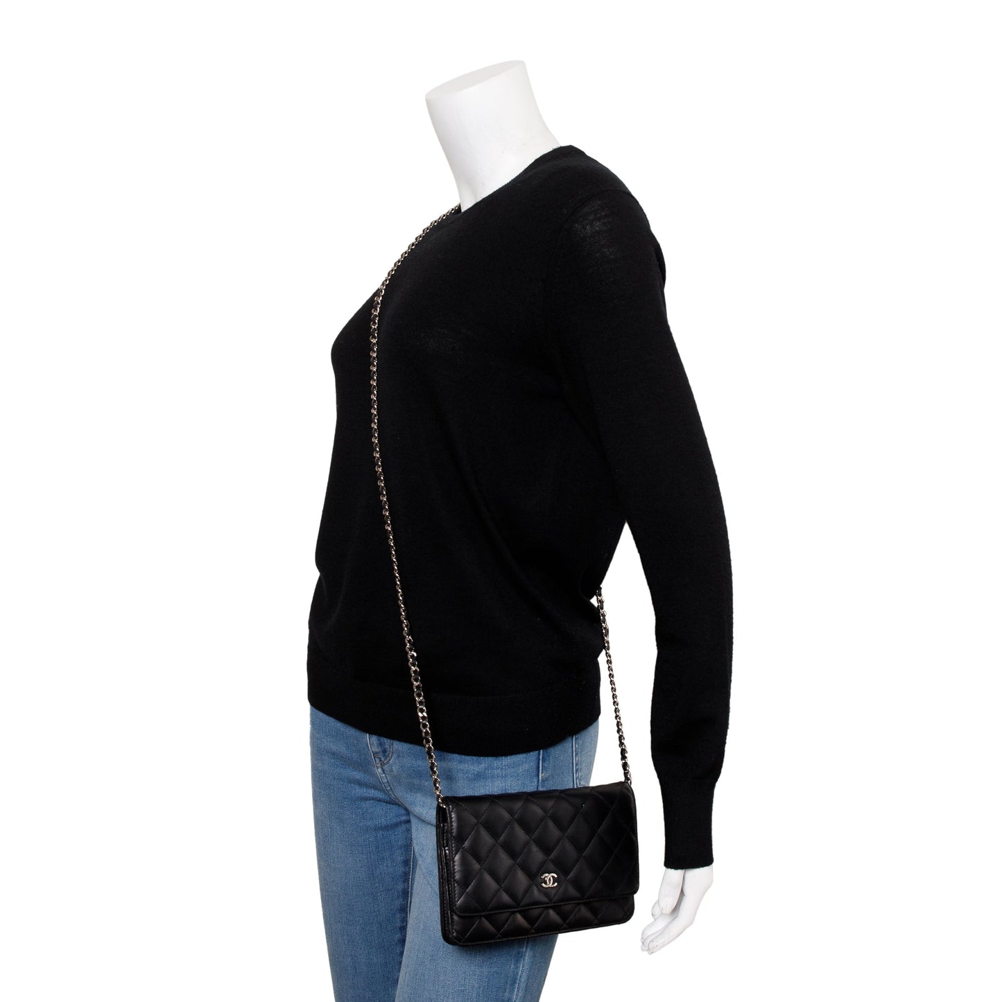 Chanel Black Lambskin Leather Classic Wallet on Chain