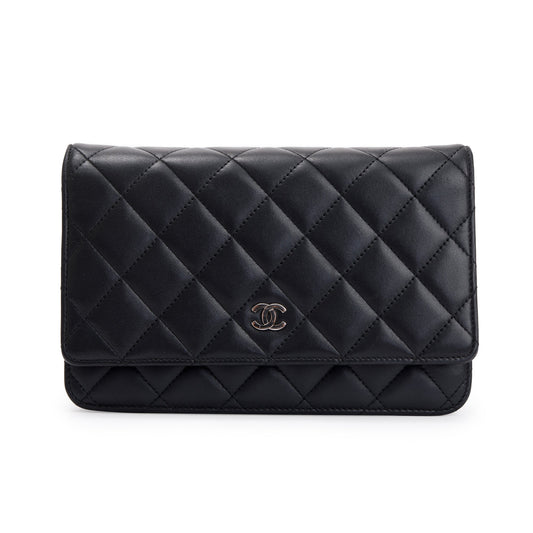 Chanel Black Lambskin Leather Classic Wallet on Chain