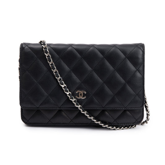 Chanel Black Lambskin Leather Classic Wallet on Chain
