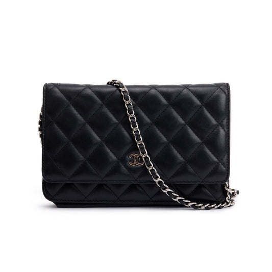 Chanel Black Lambskin Leather Classic Wallet on Chain