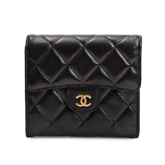 Chanel Black Lambskin Leather Compact Wallet