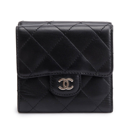 Chanel Black Lambskin Leather Double Sided Compact Wallet