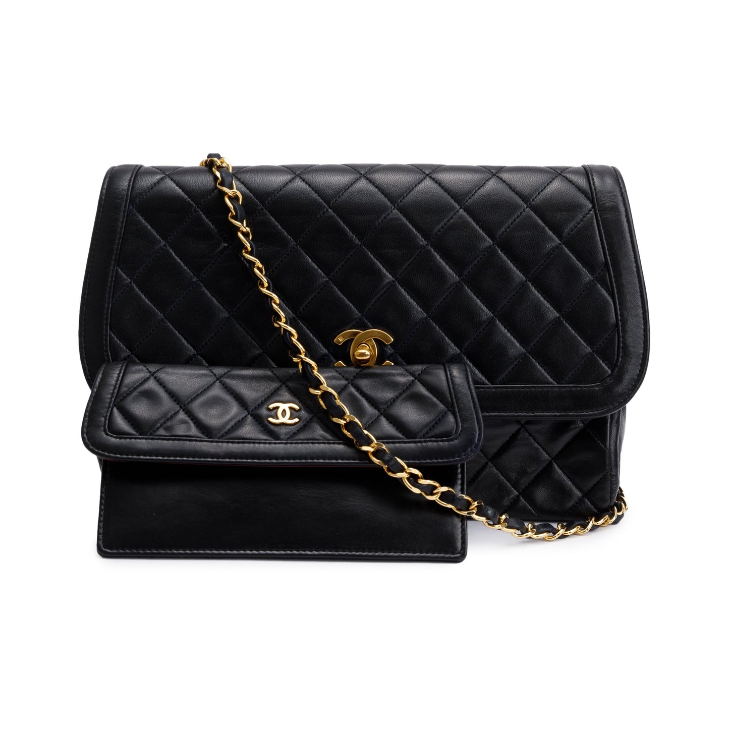 Chanel Black Lambskin Leather Integral Flap Bag with Pouch
