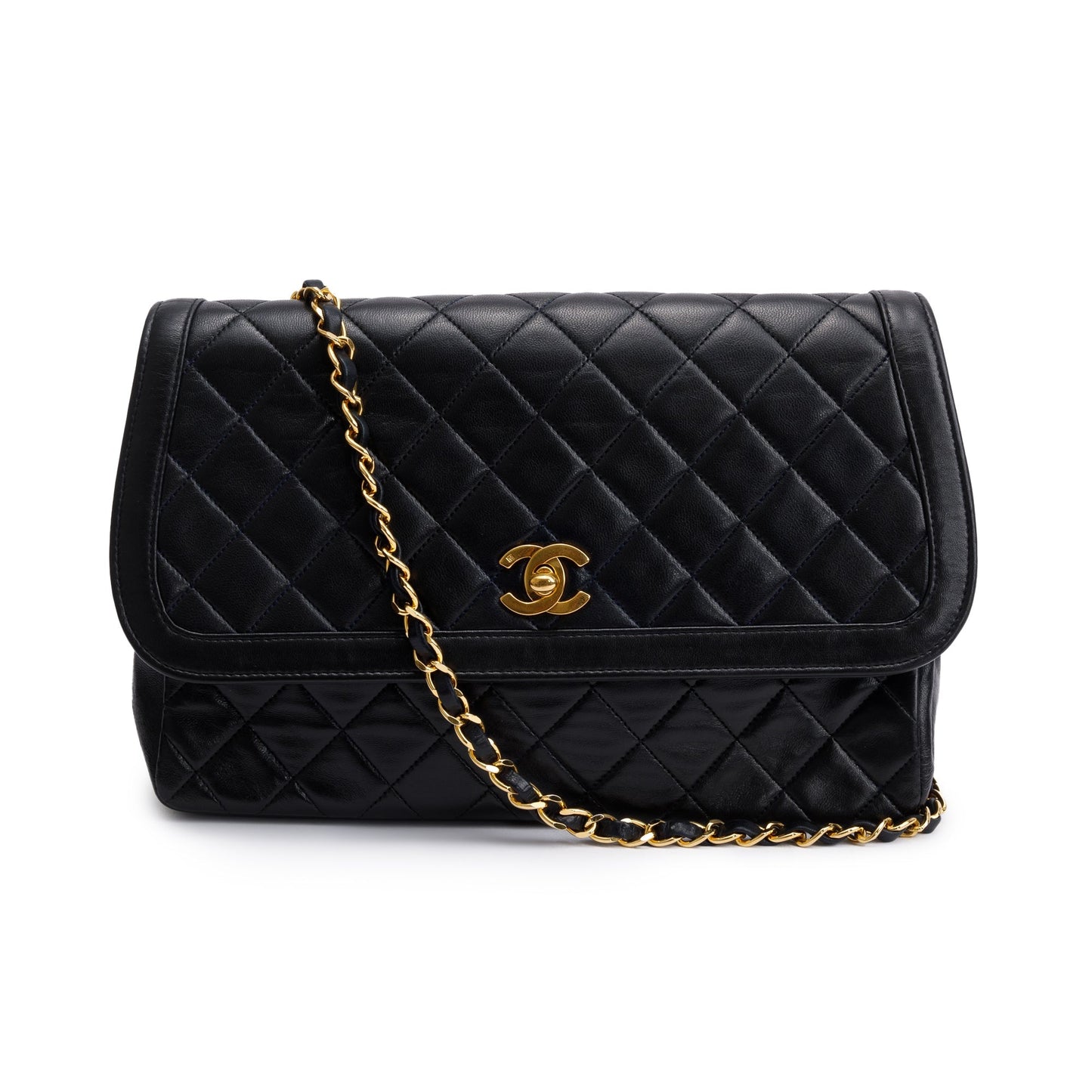 Chanel Black Lambskin Leather Integral Flap Bag with Pouch