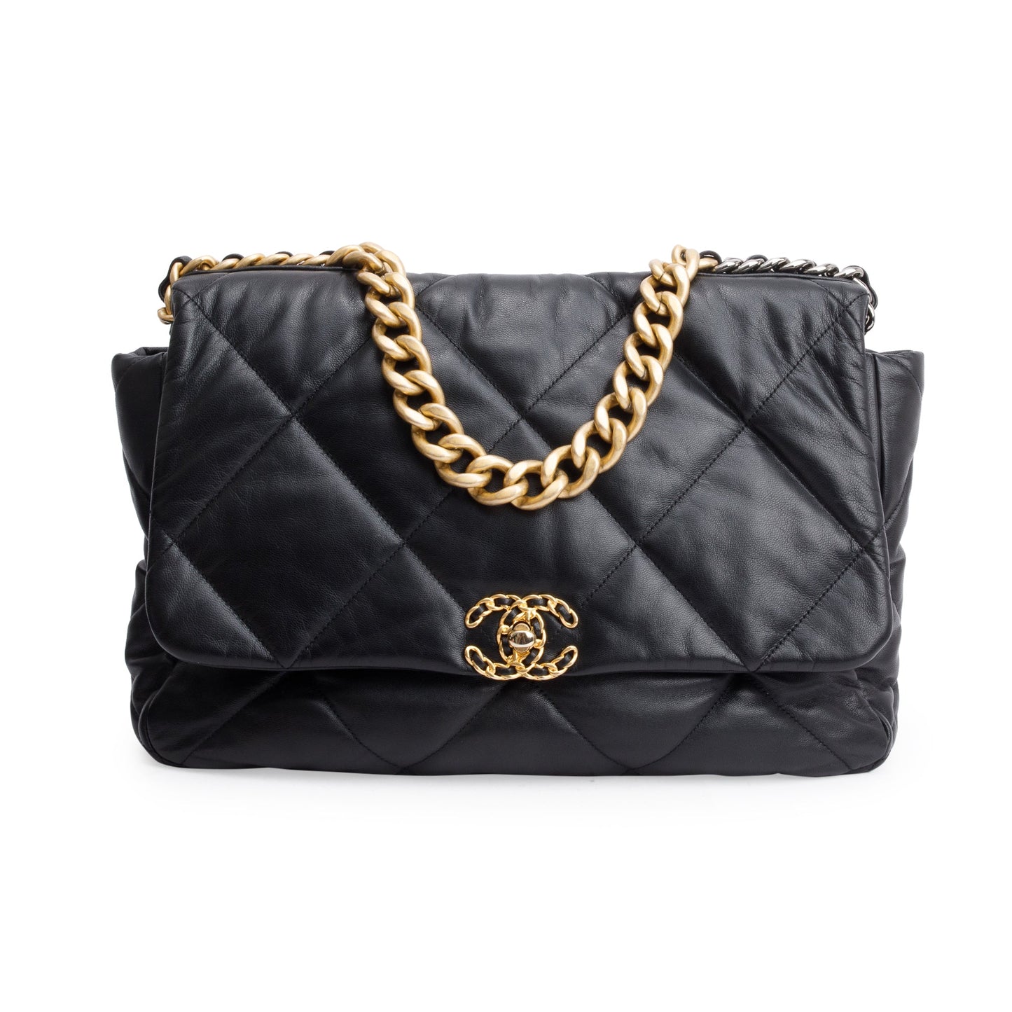 Chanel Black Lambskin Leather Maxi 19 Flap Bag