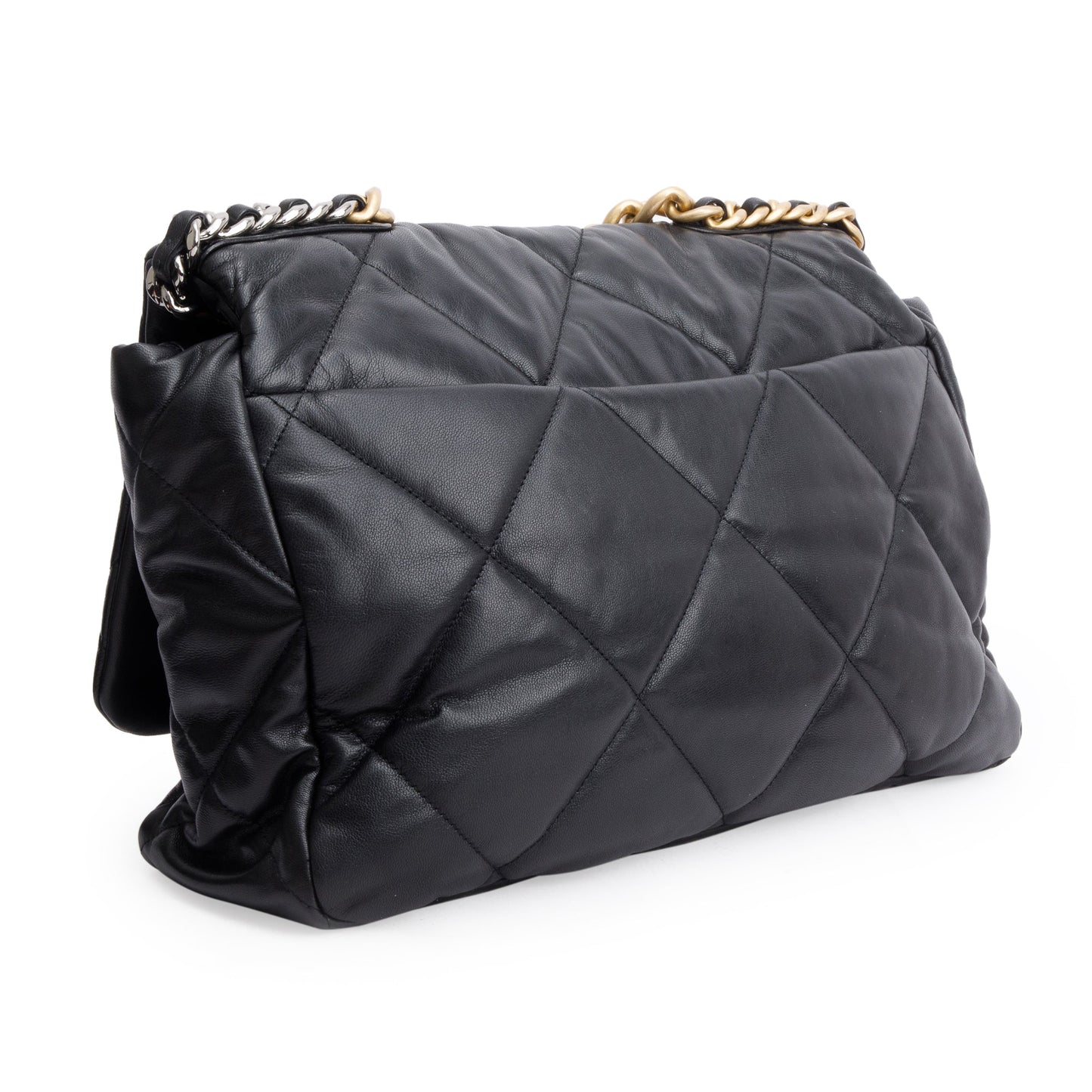 Chanel Black Lambskin Leather Maxi 19 Flap Bag