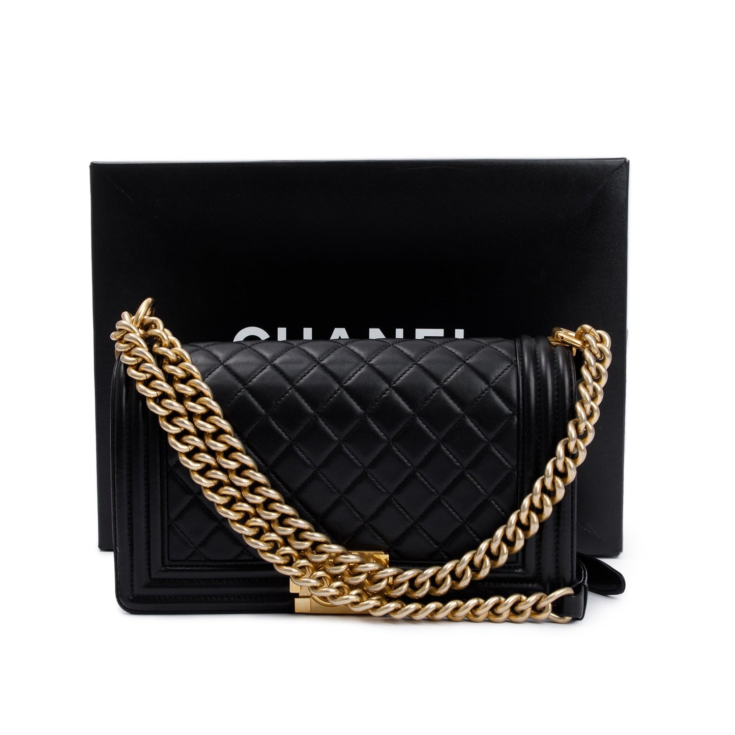Chanel Black Lambskin Leather Medium Boy Bag