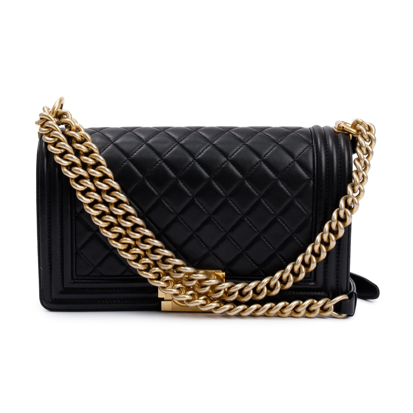 Chanel Black Lambskin Leather Medium Boy Bag