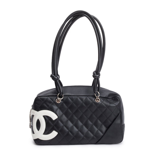 Chanel Black Lambskin Leather Medium Ligne Cambon Bowler Bag