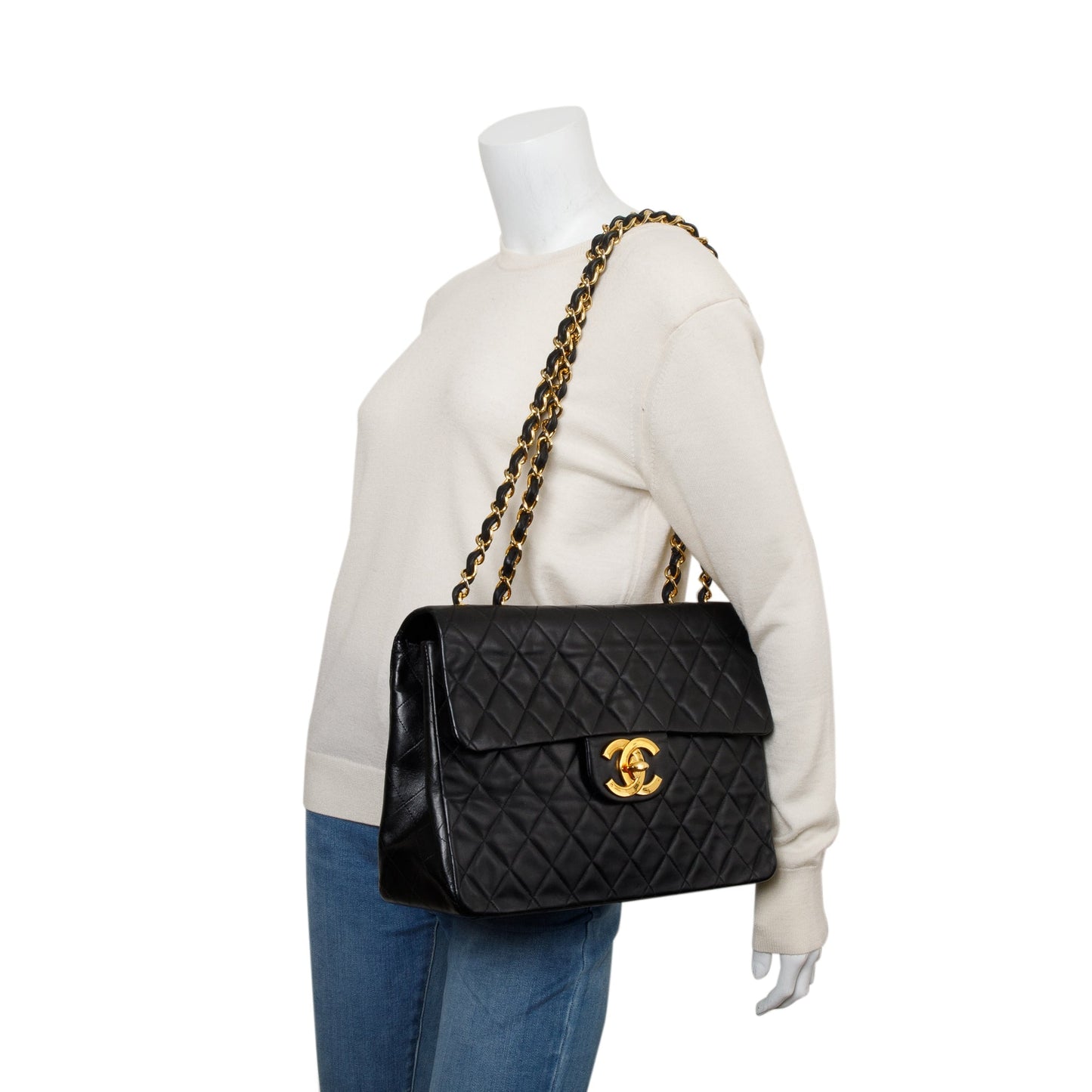 Chanel Black Lambskin Leather Vintage Jumbo XL Single Flap Bag