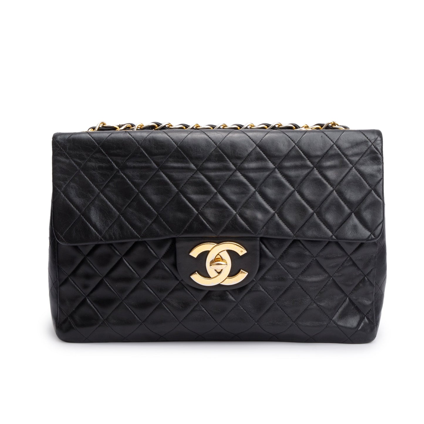 Chanel Black Lambskin Leather Vintage Jumbo XL Single Flap Bag