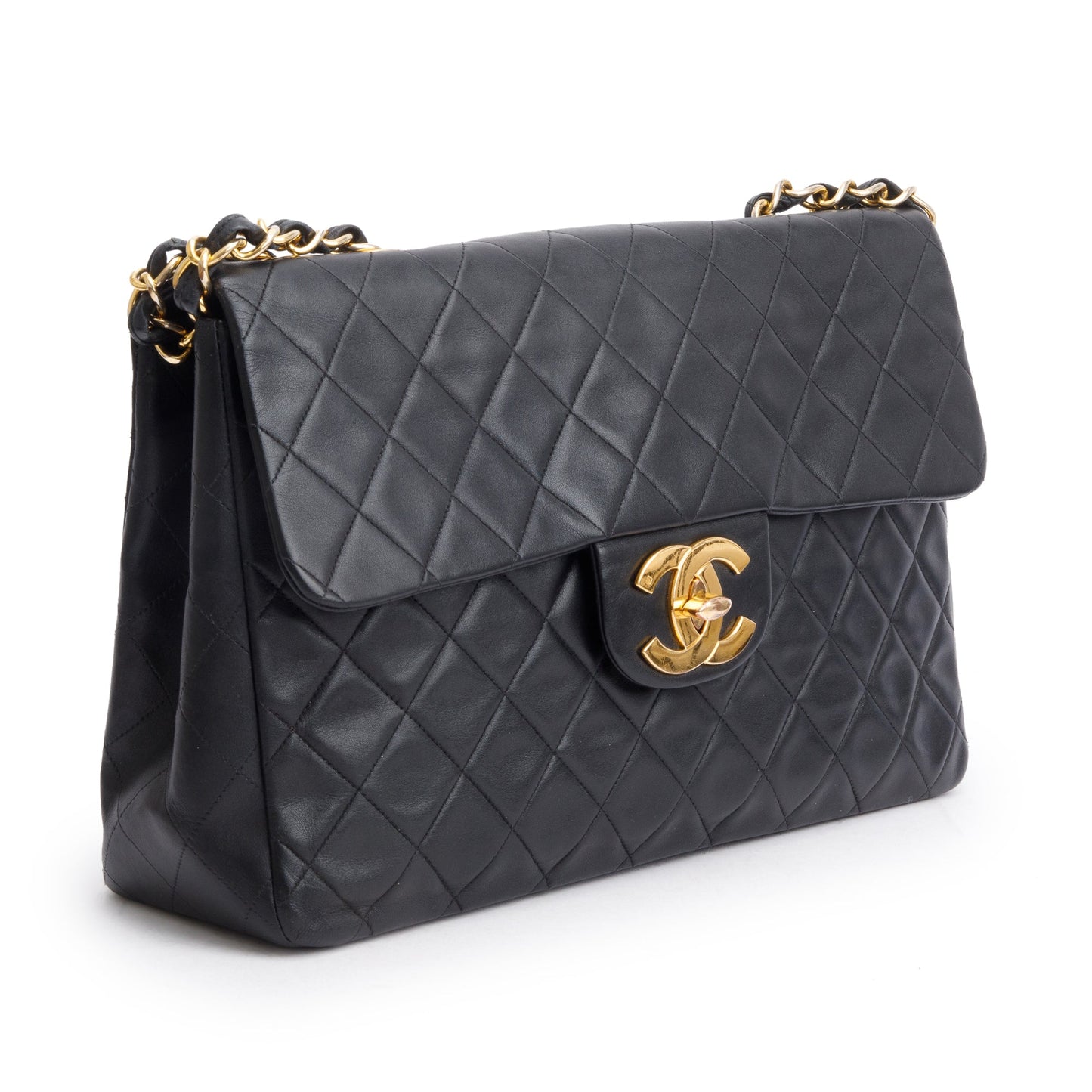 Chanel Black Lambskin Leather Vintage Jumbo XL Single Flap Bag