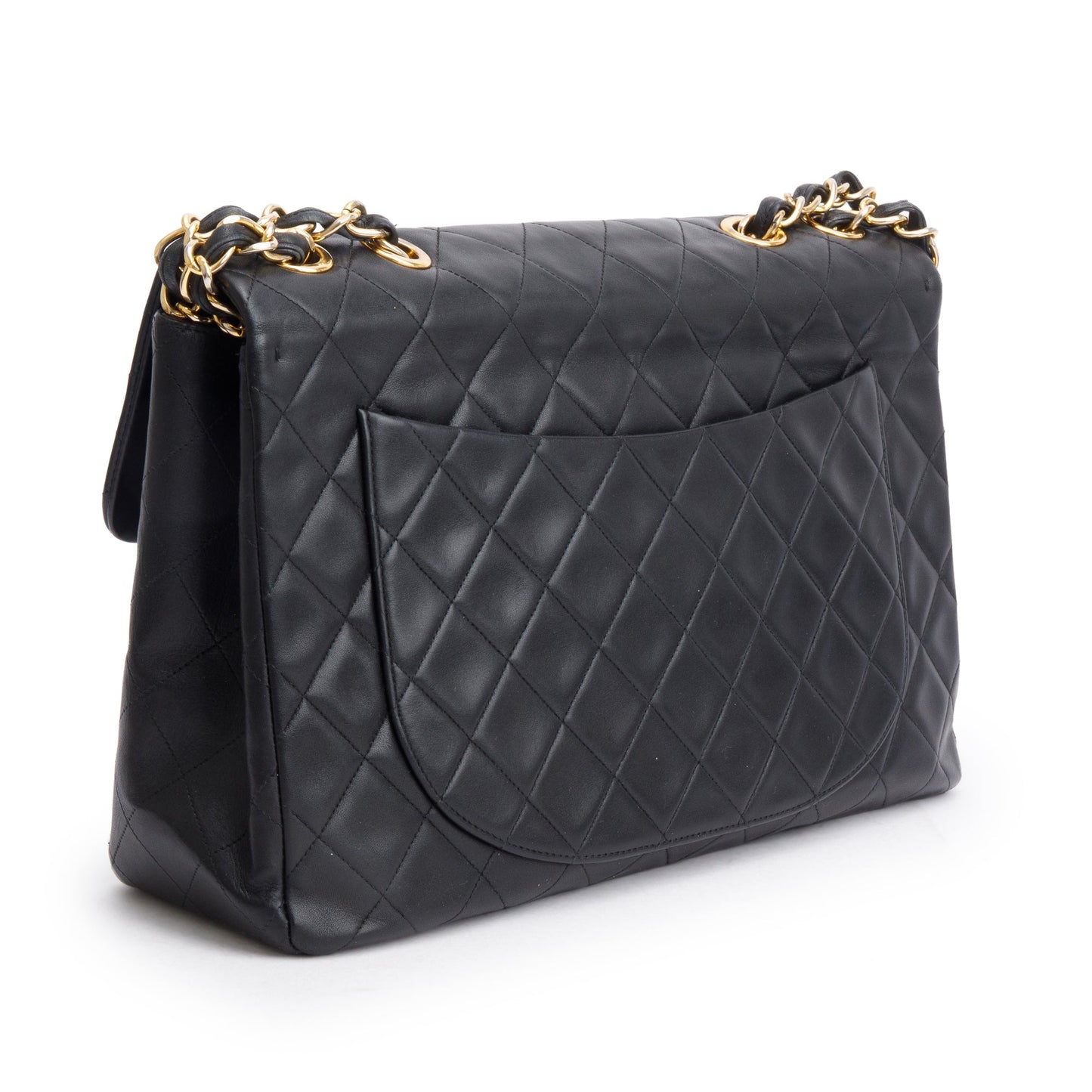 Chanel Black Lambskin Leather Vintage Jumbo XL Single Flap Bag