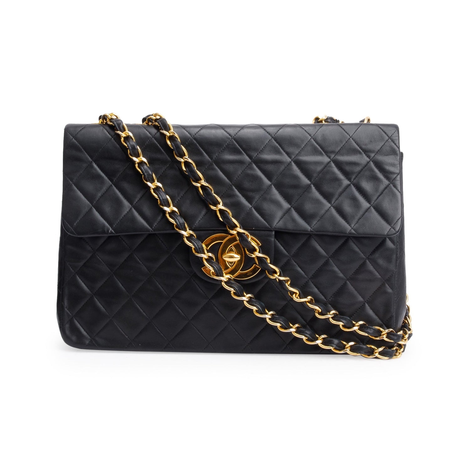 Chanel Black Lambskin Leather Vintage Jumbo XL Single Flap Bag