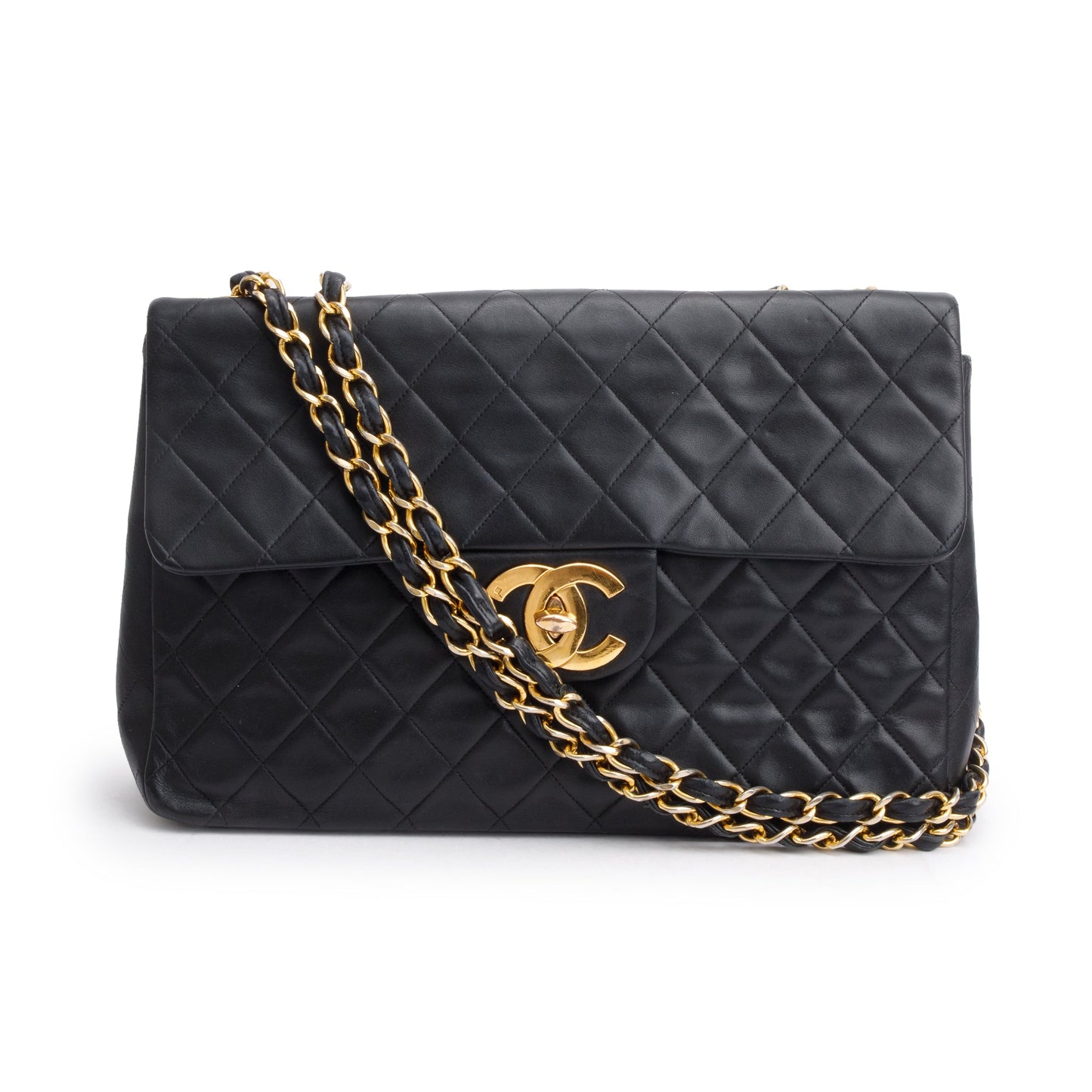 Chanel Black Lambskin Leather Vintage Jumbo XL Single Flap Bag