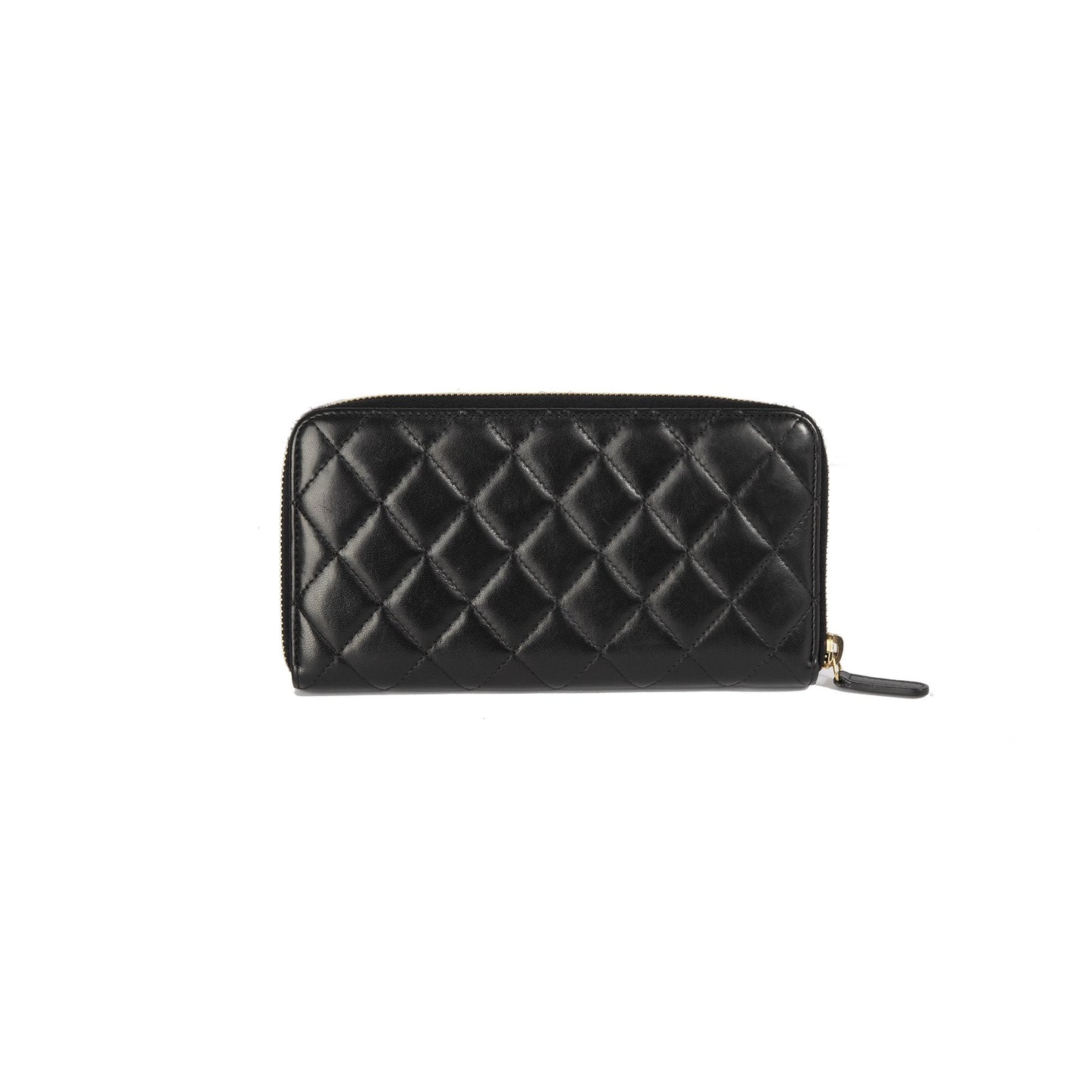 Chanel Black Lambskin Quilted Long Zip Wallet