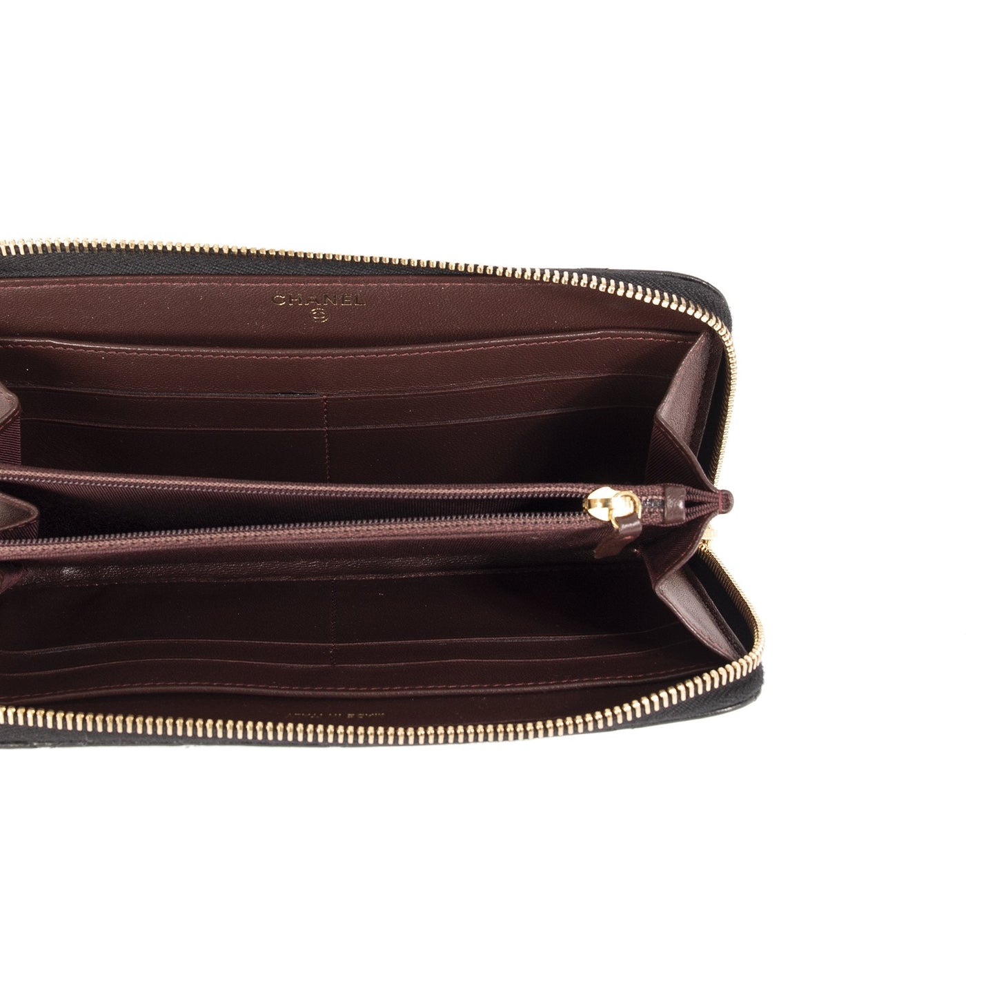 Chanel Black Lambskin Quilted Long Zip Wallet