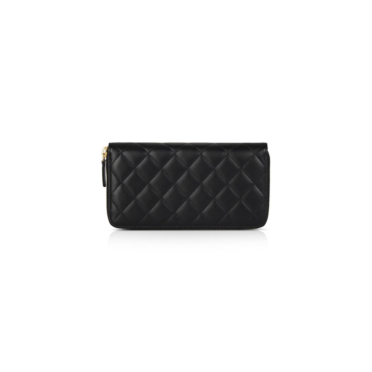 Chanel Black Lambskin Quilted Zip Wallet