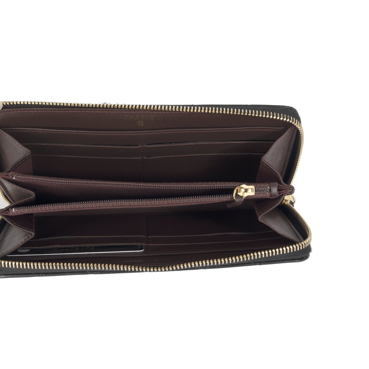 Chanel Black Lambskin Quilted Zip Wallet
