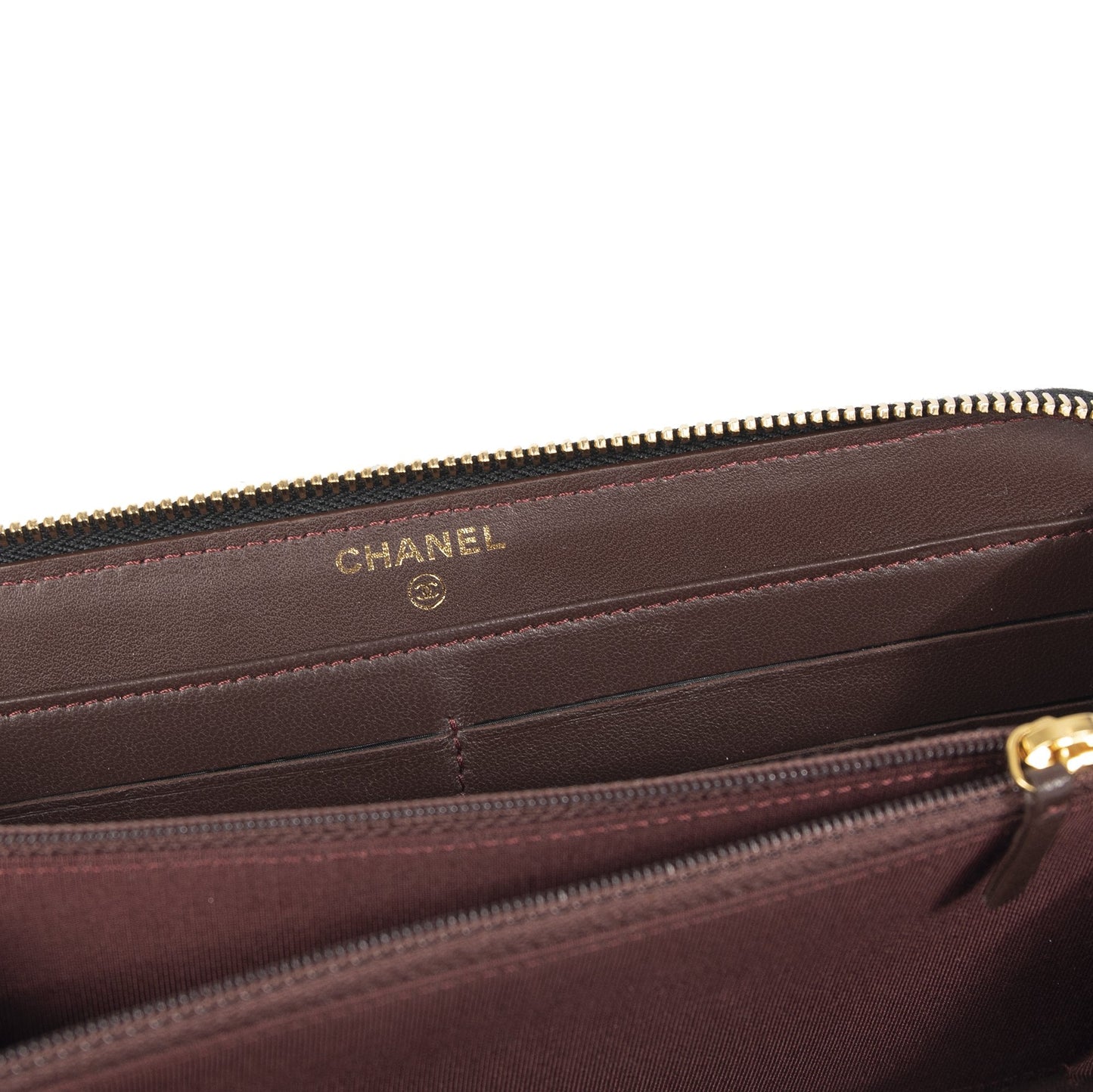 Chanel Black Lambskin Quilted Zip Wallet