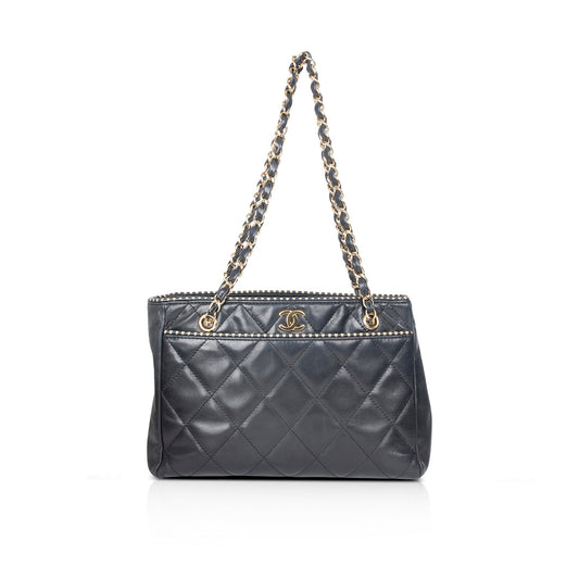 Chanel Black Leather Shopping Tote