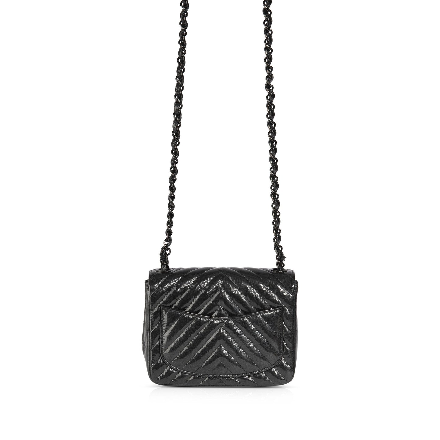 Chanel Black Patent Chevron Classic Mini Square Flap Bag