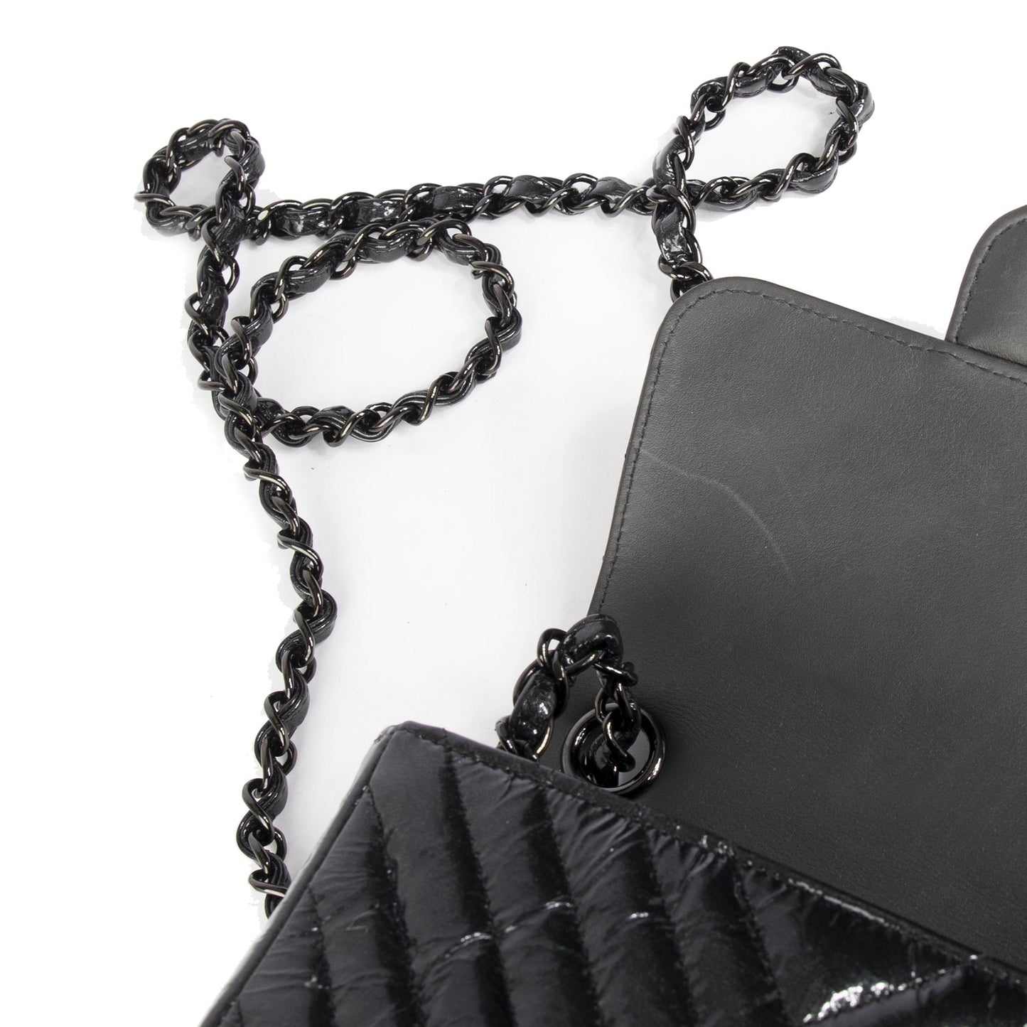 Chanel Black Patent Chevron Classic Mini Square Flap Bag