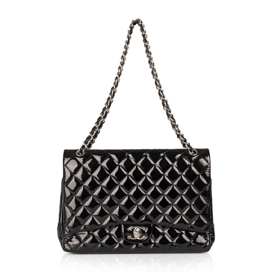 Chanel Black Patent Classic Maxi Double Flap Bag