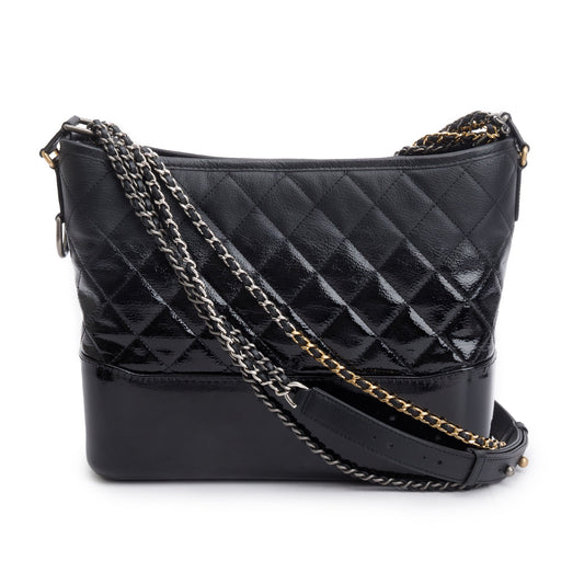 Chanel Black Patent Goatskin Leather Medium Gabrielle Hobo