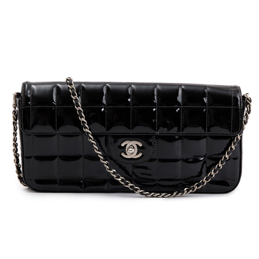 Chanel Black Patent Leather Chocolate Bar E/W Flap  Bag