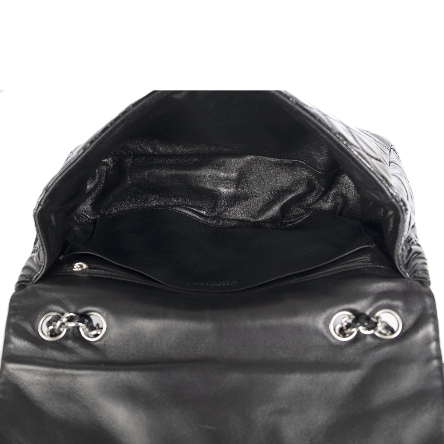 Chanel Black Patent Leather Classic Jumbo Single Flap Bag