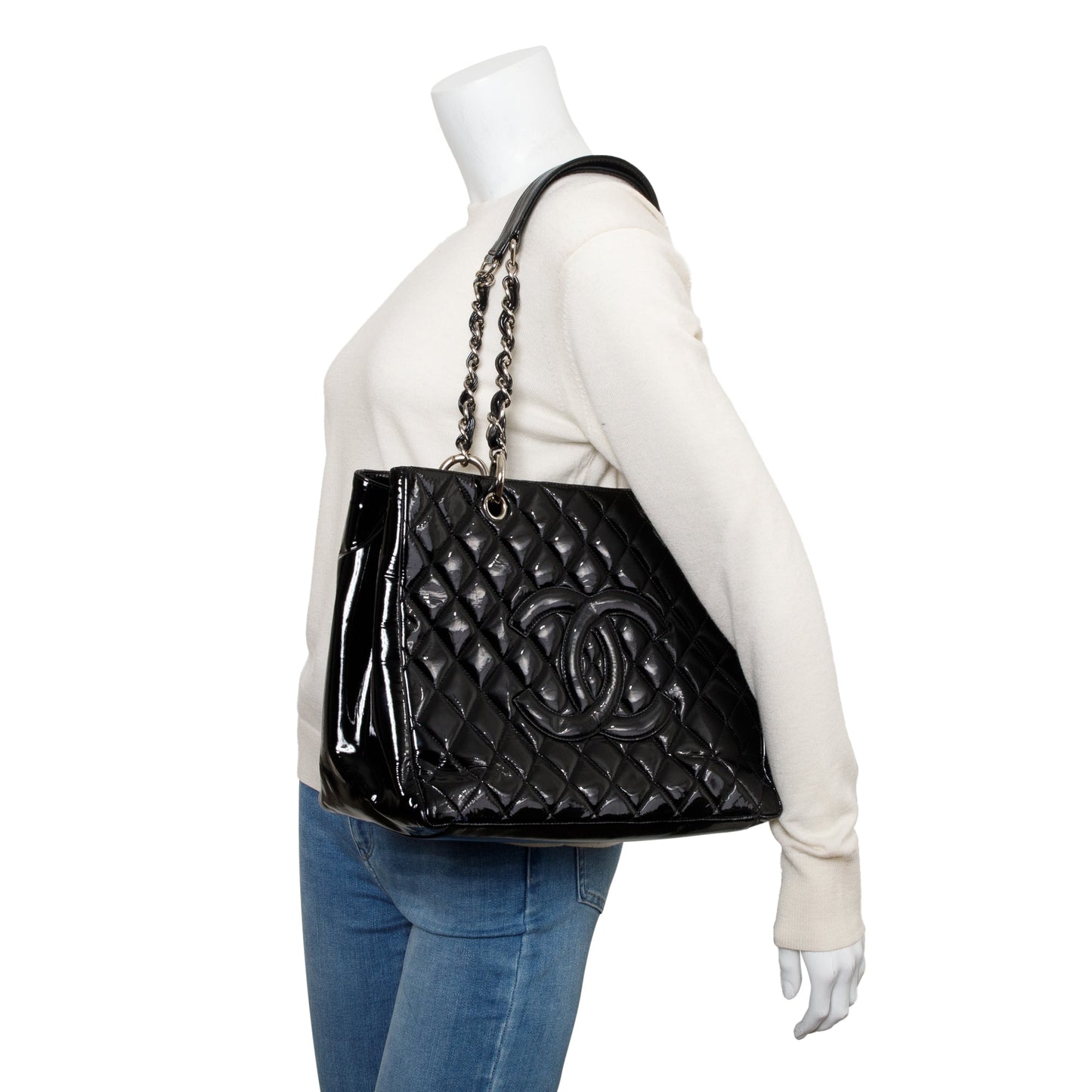 Chanel Black Patent Leather Grand Shopping Tote (GST)
