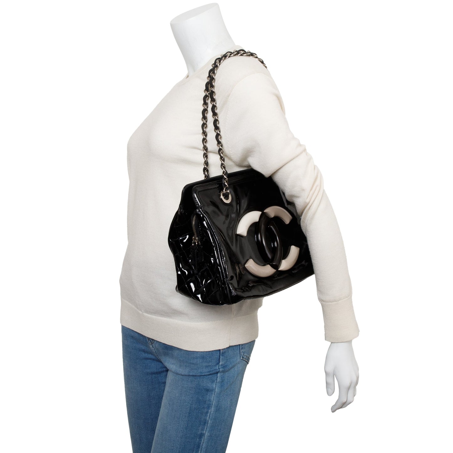 Chanel Black Patent Leather Lipstick Ligne tote